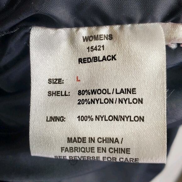 Vtg Woolrich Plaid Double Breast Pea Coat Jacket Womens Large Black Red Button - Picture 13 of 15